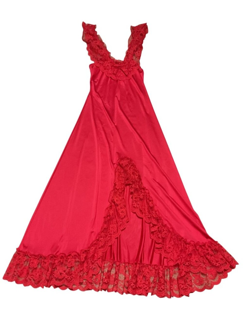 Vtg Darling Body Fashions Nightie Nightgown Sz S Red Lace Strap Top Womens